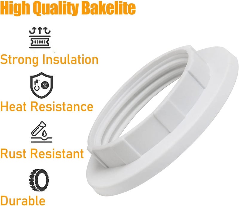 LUORNG E12 Lamp Shade Collar Rings 6PCS White E12 E14 Threaded Lamp Shade Holder Adapter, E14 Small Night Light Holder (OD.43mm, ID.26mm) - Image 4